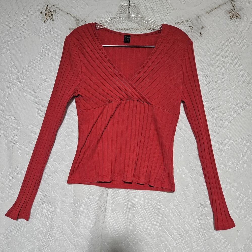 Shein Large Y2K Red Ribbed Faux Wrap Top Balletcore Fairygrunge Romantic Holiday